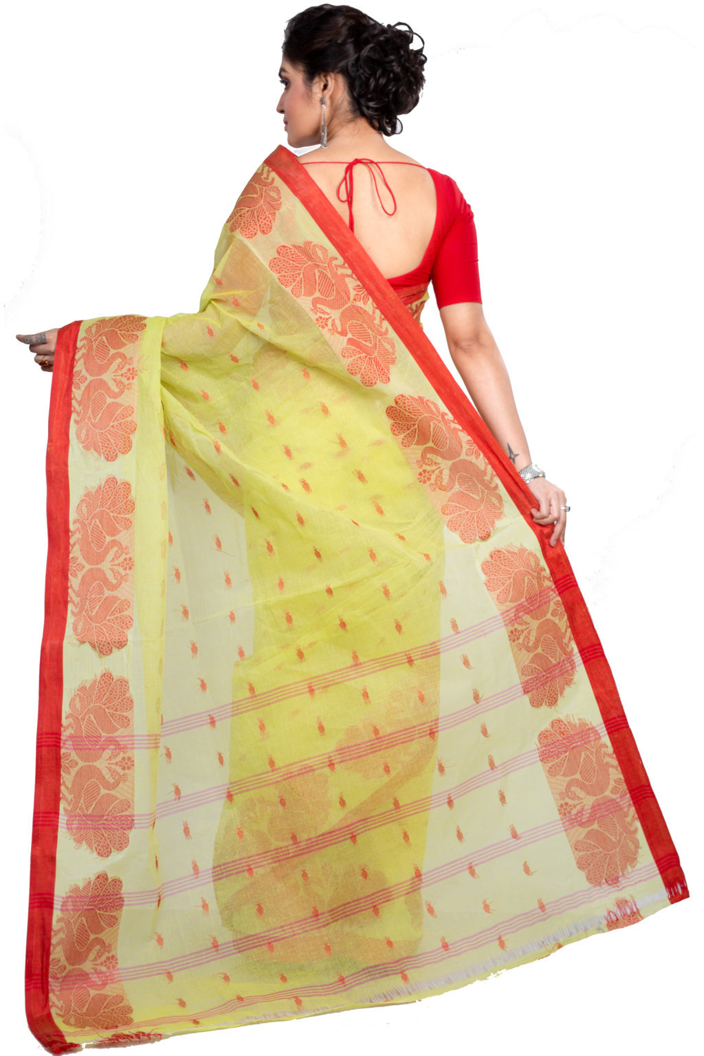 Light Green Pure Cotton MOYUR PAR Tant Saree (900)